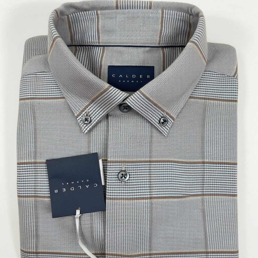 Calder Carmel Button Down‎ Shirt Limited Edition Cotton Plaid Large Grey Brown
